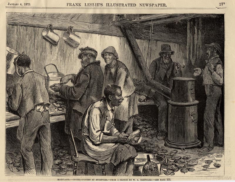afbeelding van prent Maryland, oyster-openers at Annapolis van W.L. Sheppard