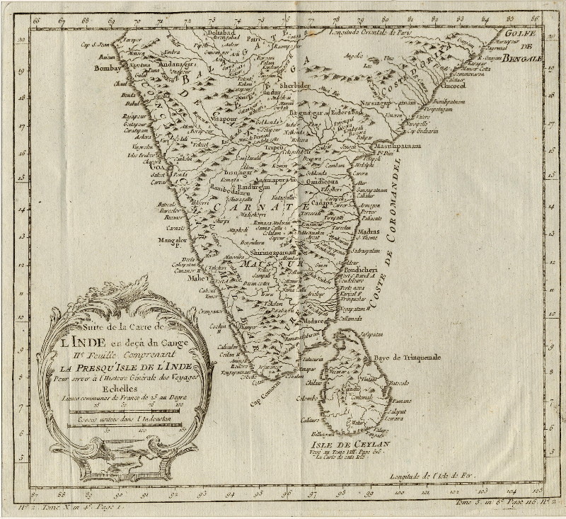 afbeelding van kaart Suite de la carte de l´Inde en dec du Gange van Nicolas Bellin