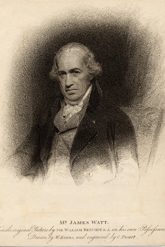 afbeelding van prent Mr James Watt van C. Picart, naar W. Evans, naar W. Beechey (wetenschappers, )