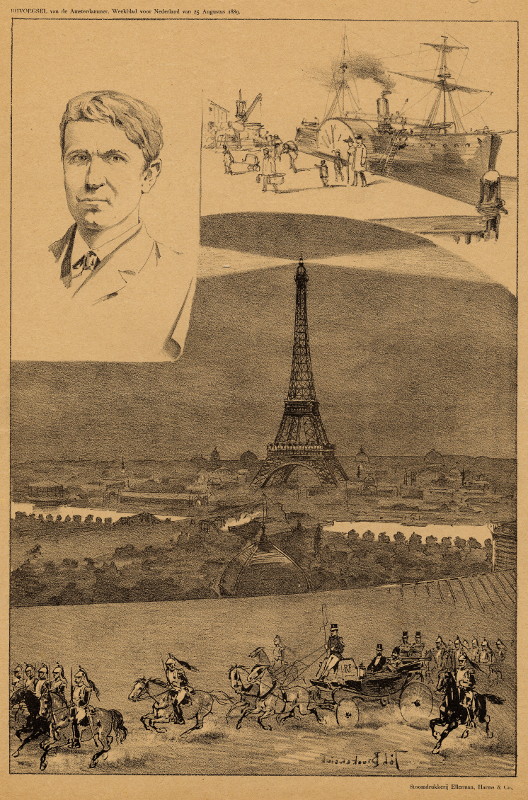 afbeelding van prent Edison te Parijs van Johan Braakensiek (wetenschappers, )