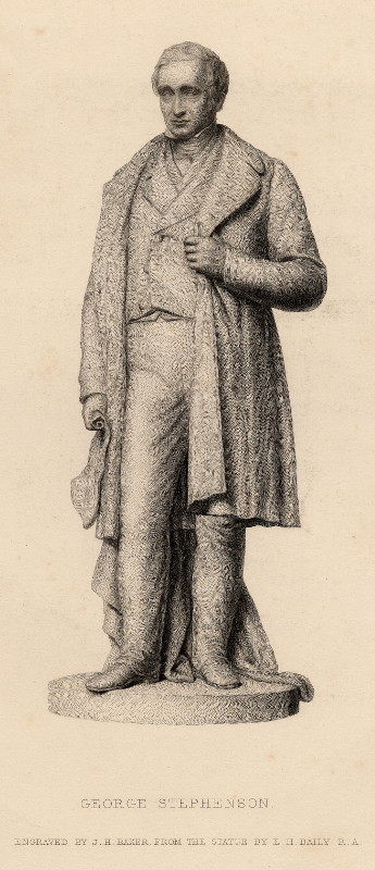 afbeelding van prent George Stephenson van J. H. Baker, naar standbeeld van E.H. Baily (wetenschappers, )