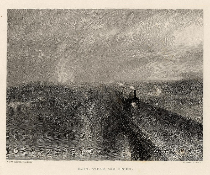 afbeelding van prent Rain, steam and speed  van R.Brandard, naar J.M.W. Turner (Trein, )