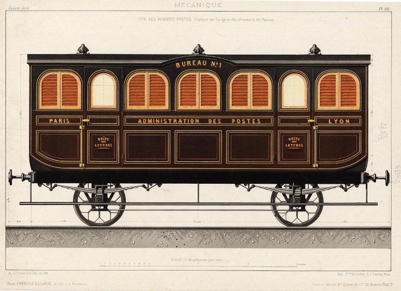 afbeelding van prent Type des wagons postes, employes sur les lignes des chemins de fer francais van A. Cheneveau (Trein, )