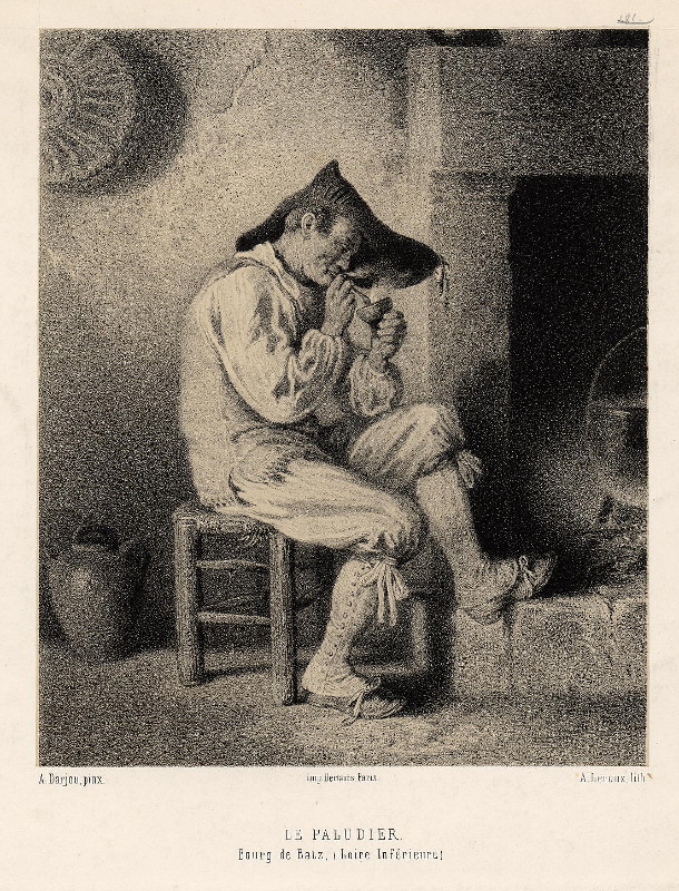 afbeelding van prent Le paludier, Bourg de Batz van A. Leroux, naar Alfred Darjou