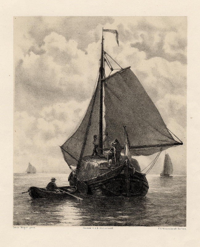 afbeelding van prent Zeilboot met sloep van F.H. Weissenbruch naar Louis Meijer (Schip, )