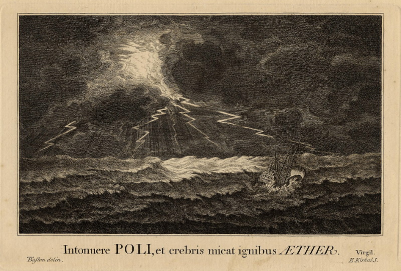 afbeelding van prent Intonuere POLI, et crebris micat ignibus AETHER van Elisha Kirkal, naar Thomas Baston (Schip, )