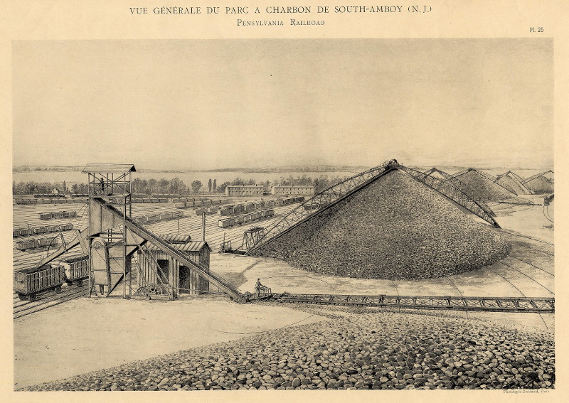 afbeelding van prent Vue Generale du parc a charbon de South-Amboy (N.J.) Pensylvania Railroad van nn (Trein, )