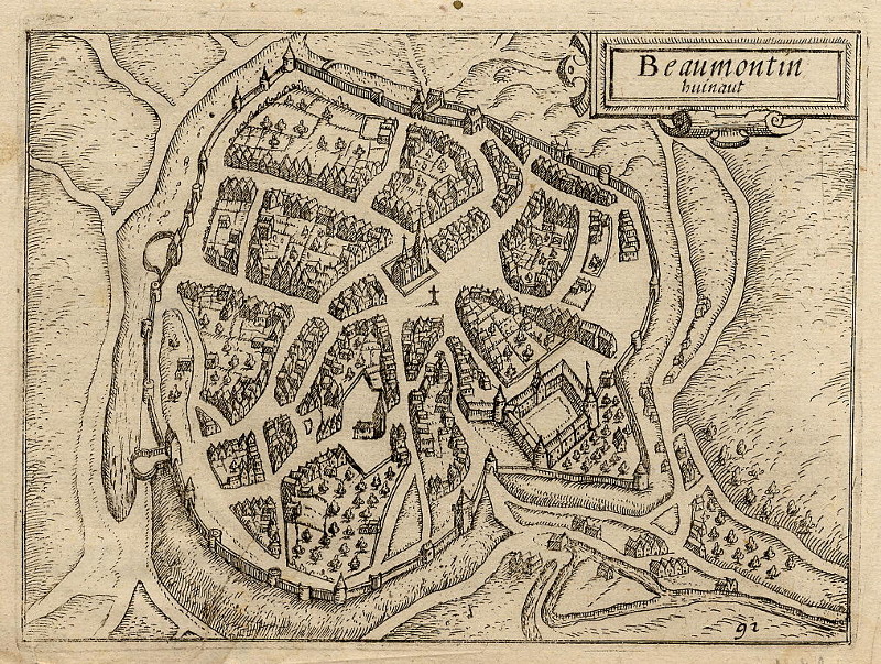 afbeelding van plattegrond Beaumontin huinaut van Lodovico Guicciardini (Beaumont/Henegouwen)
