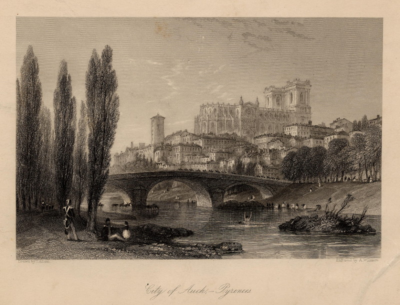 afbeelding van prent City of Auch, Pyrenees van A. Willmore, naar T. Allom (Auch)