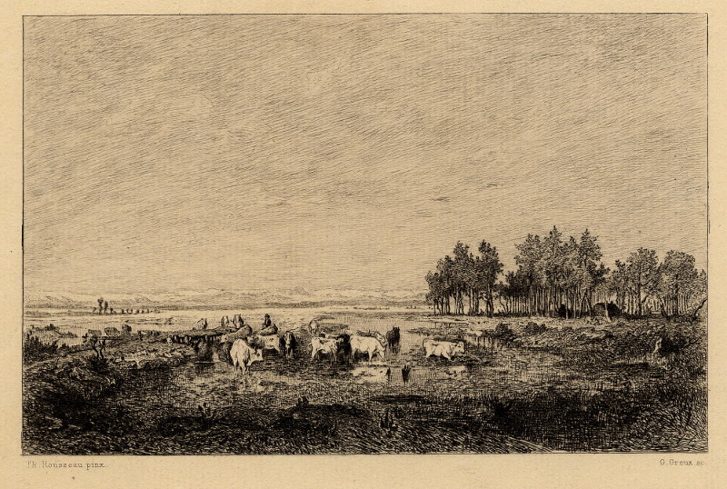afbeelding van prent Le marais dans les landes van G. Greux naar Th. Rousseau (Koe, )