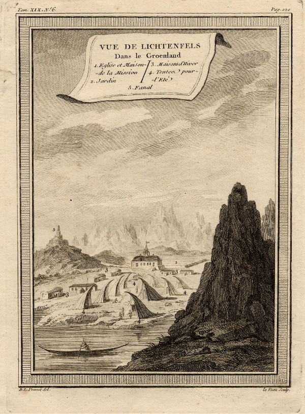 afbeelding van prent Vue de Lichtenfels dans le Groenland van Le Veau, B.L. Prevost (Akunnat)