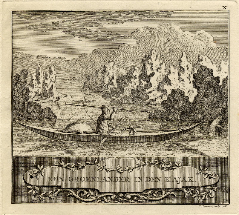 afbeelding van prent Een Groenlander in den kajak van J. Swertner (Schip, )