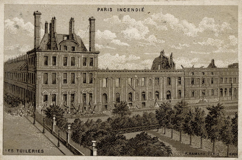 afbeelding van prent Paris Incendié, Les Tuileries van F. Ramard (Parijs)