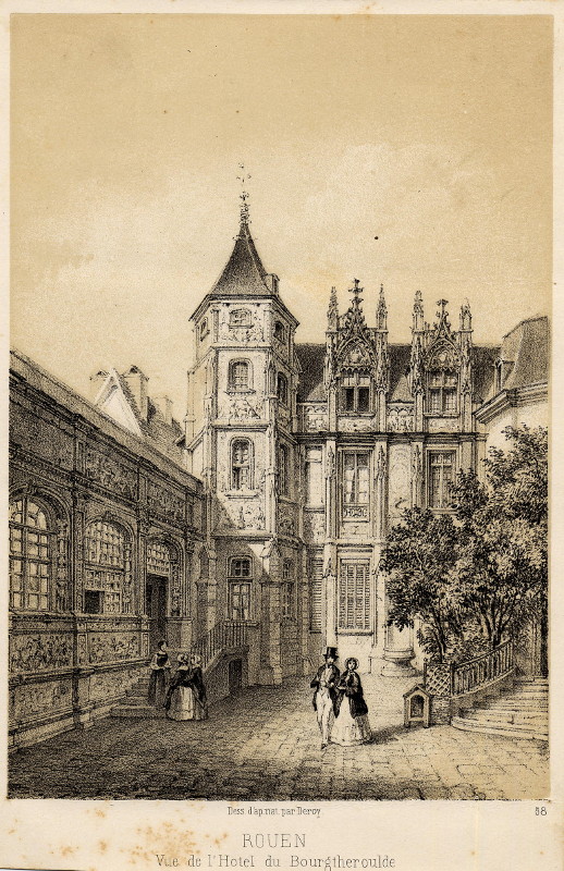 afbeelding van prent Rouen, Vue de l´Hotel du Bourgtheroulde van Deroy (Rouen)