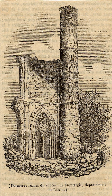 afbeelding van prent Dernires ruines du chteau de Montargis, département du Loiret van nn (Montargis)