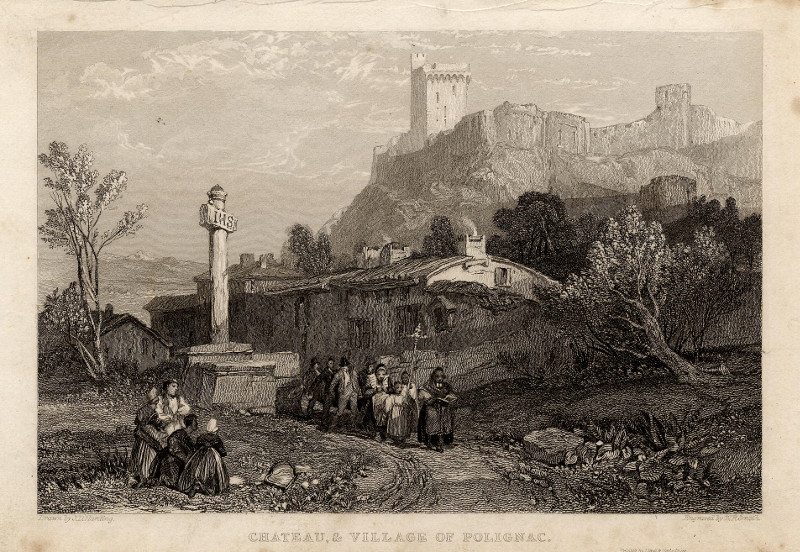 afbeelding van prent Chateau & village de Polignac van W.R. Smith, naar J.D. Harding (Polignac)