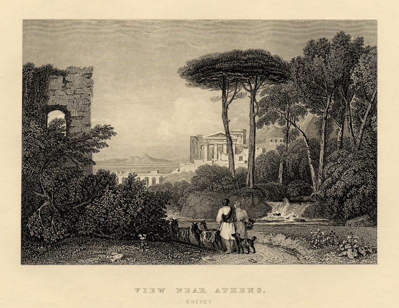 afbeelding van prent View near Athens, Greece van R. Brandard naar G. Barrett (Athene)