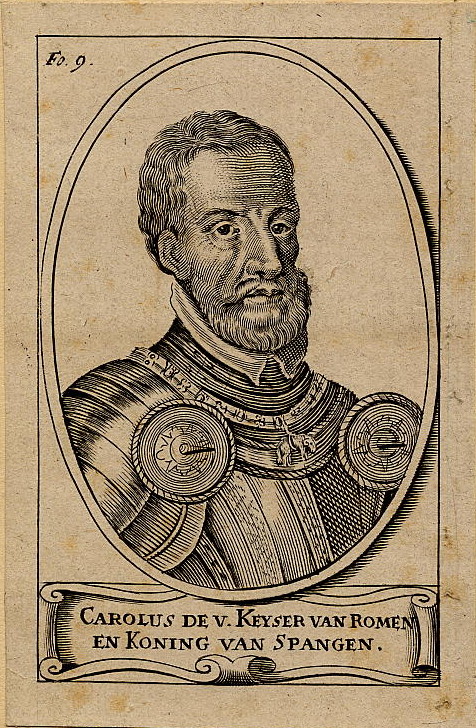 afbeelding van prent Carolus de V. Keyser van Romen en Koning van Spangen.  van nn (Adel,)