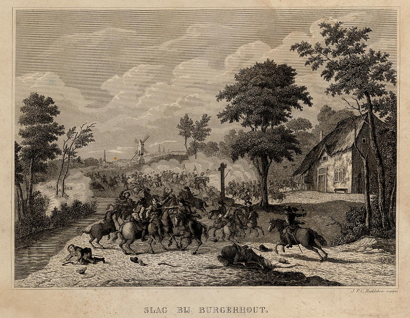 afbeelding van prent Slag bij Burgerhout van J.F.C. Reckleben (Borgerhout)