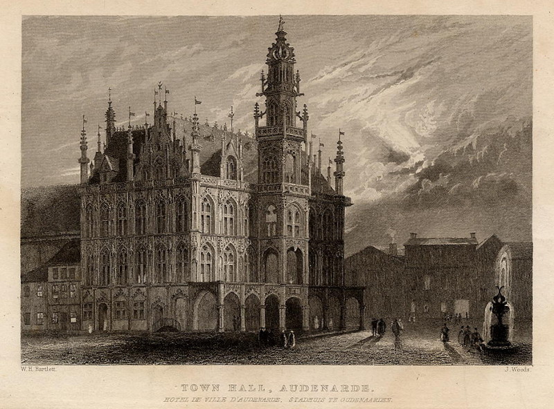 afbeelding van prent Town hall, Audenaerde van J. Woods naar W.H. Bartlett (Oudenaarde)