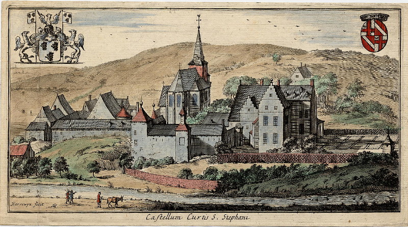 afbeelding van prent Castellum Curtis S. Stephani van Jacob Harrewijn (Cour-Saint-Etienne)