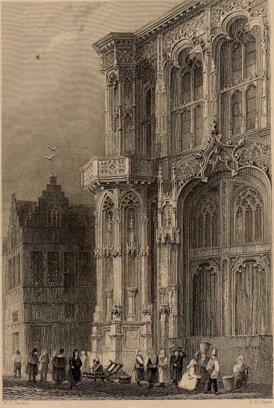 afbeelding van prent Part of the town hall, Ghent van A.H. Payne naar W.H. Bartlett (Gent)