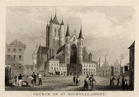 afbeelding van prent Church of St. NIcholas, Ghent van nn (Gent)