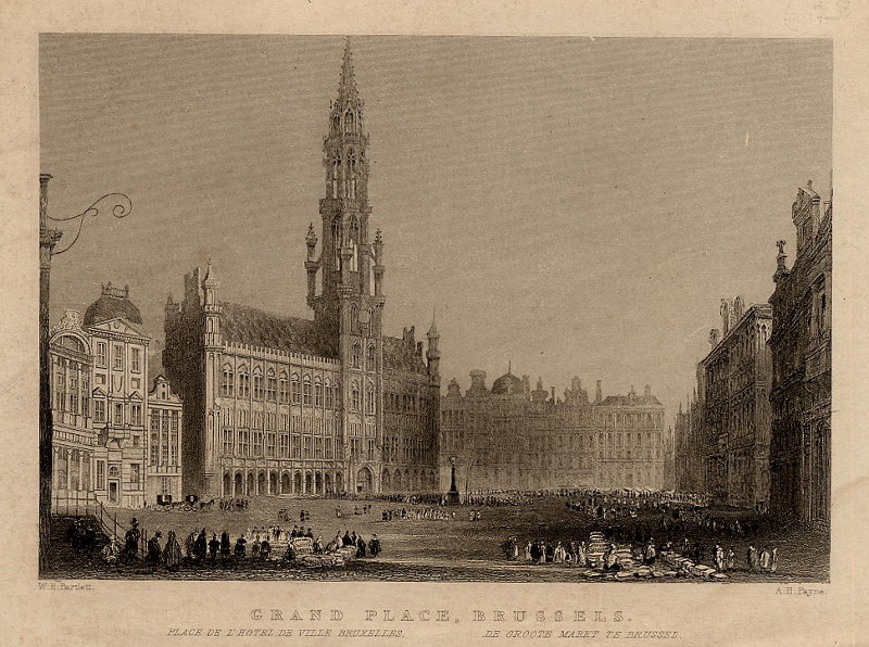 afbeelding van prent Grand place, Brussels van A.H. Payne naar W.H. Bartlett (Brussel)