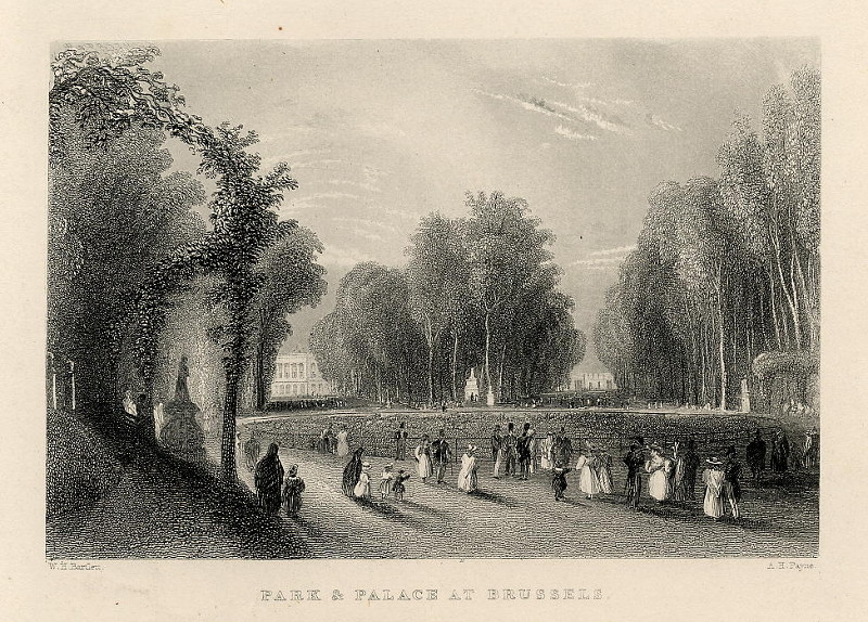 afbeelding van prent Park & Palace at Brussels van A.H. Payne naar W.H. Bartlett (Brussel)