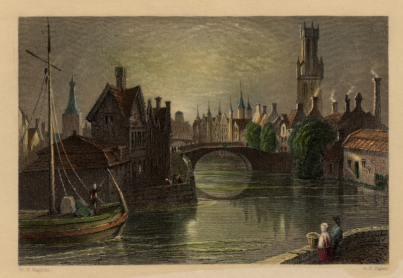 afbeelding van prent View on the canal, Bruges van A.H. Payne naar W.H. Bartlett (Brugge)