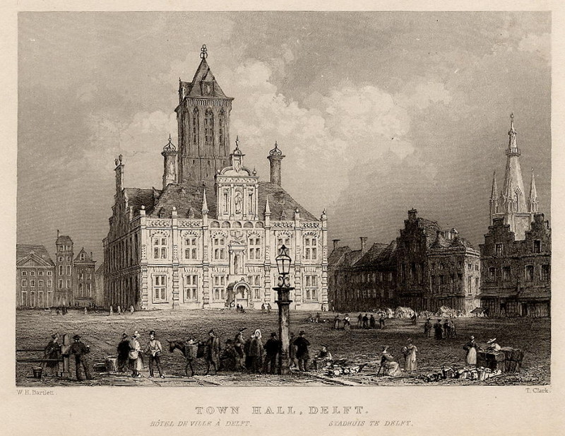 afbeelding van prent Town hall, Delft van T. Clark, naar W.H. Bartlett (Delft)