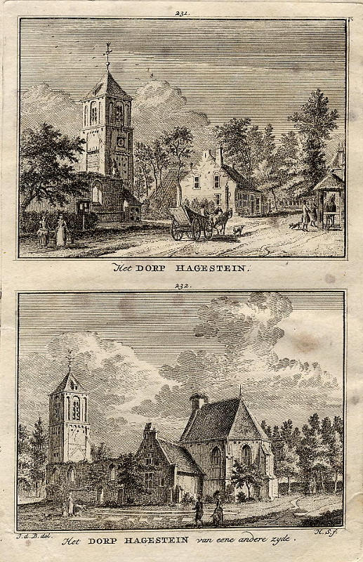 afbeelding van prent Het dorp Hagestein, Het dorp Hagestein van eene andere zijde van H. Spilman naar J. de Beyer (Hagestein)