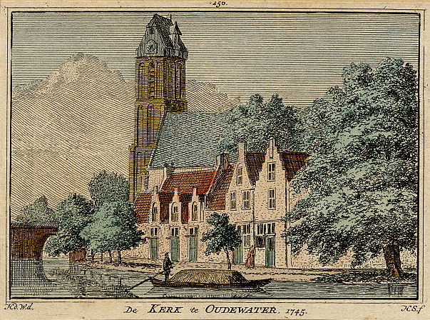 afbeelding van prent De kerk te Oudewater 1745 van H. Spilman naar H. de Wit (Oudewater)