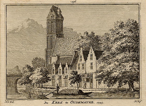 afbeelding van prent De kerk te Oudewater 1745 van H. Spilman naar H. de Wit (Oudewater)