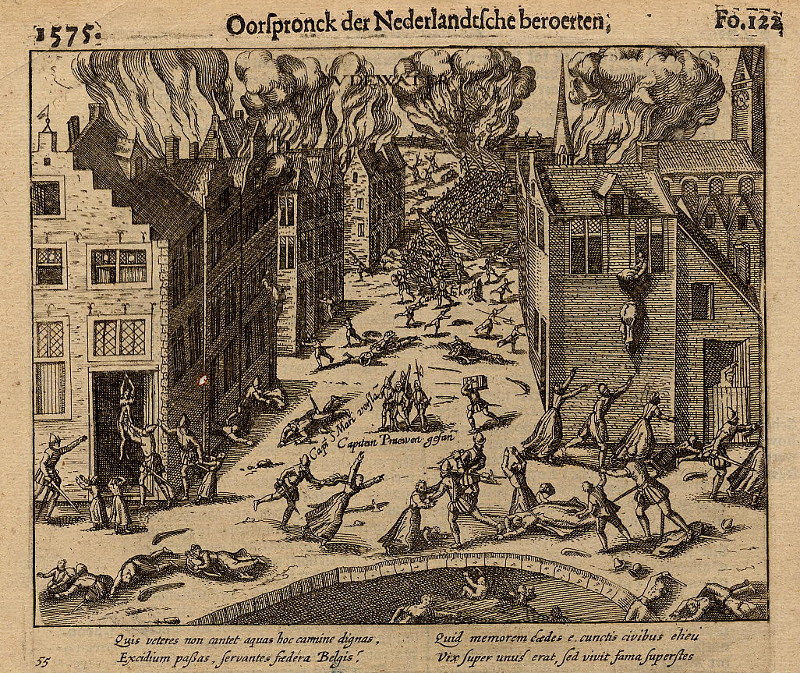 afbeelding van prent Moord te Oudewater, 1575 van nn naar F. Hogenberg (Oudewater)