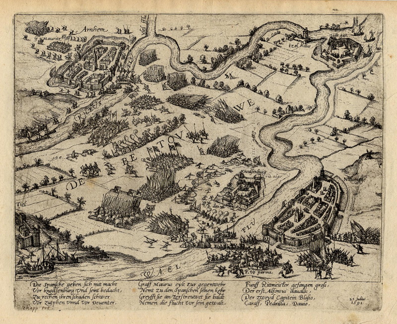 afbeelding van prent Ontzet van Knodsenburg, 1591 van nn naar F. Hogenberg (Nijmegen, Arnhem)