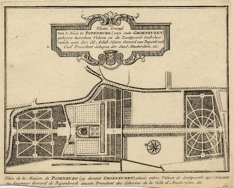 afbeelding van prent Plattegrond van ´t Huis te Papenburg (van outs Groeneveen) van H. de Leth (Velsen)