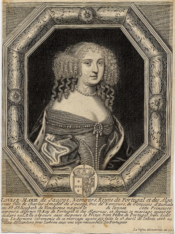 afbeelding van prent Louise-Marie de Savoye, Nemours, Reyne de Portugal et des Algarves van Balthazar Moncornet (Adel, Vrouwen,)
