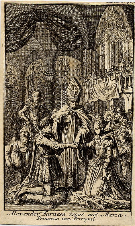afbeelding van prent Alexander Farnese, trout met Maria, Princesse van Portugal van Jan Luyken (Adel, )