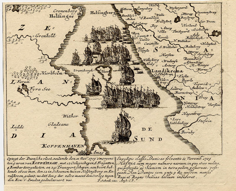 afbeelding van plattegrond Optogt der Deensche vloot van Petrus Schenk