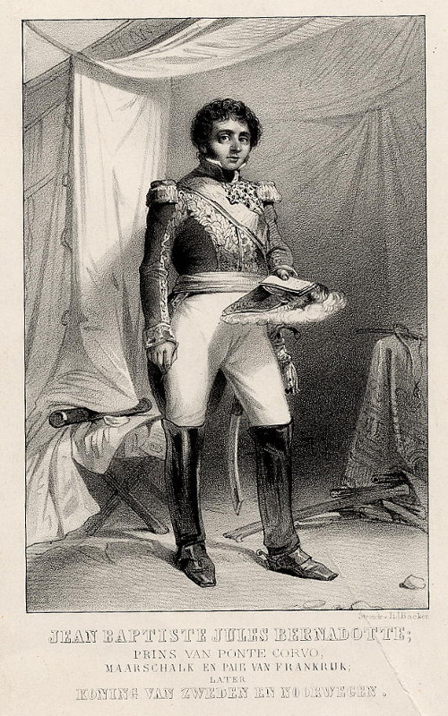 afbeelding van prent Jean Baptiste Jules Bernadotte, Prins van Ponte Corve.. van H.J. Backer (Adel, )
