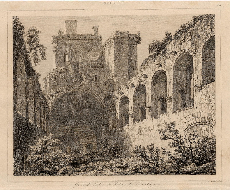 afbeelding van prent Grande Salle du Palais de Linlithgow van Gustave Lemaitre (Linlithgow)