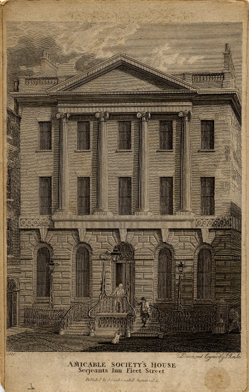 afbeelding van prent Amicable Society´s House, Serjeants Inn Fleet Street van S. Rawle (Londen, London)