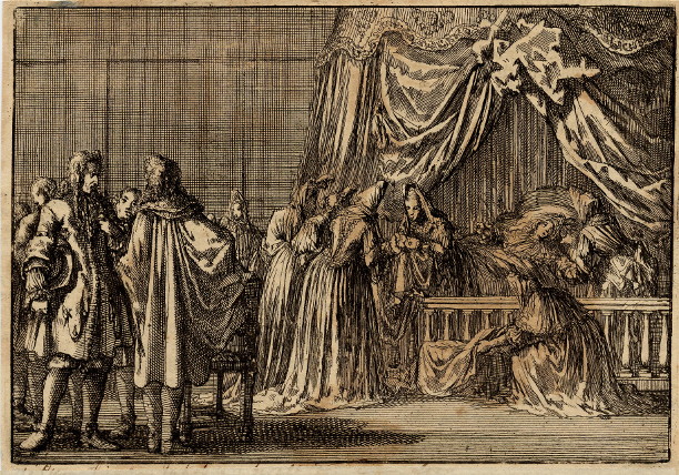 afbeelding van prent De geboorte van de zoon van Koning Jacobus II van Engeland van Jan Luyken (Adel, )