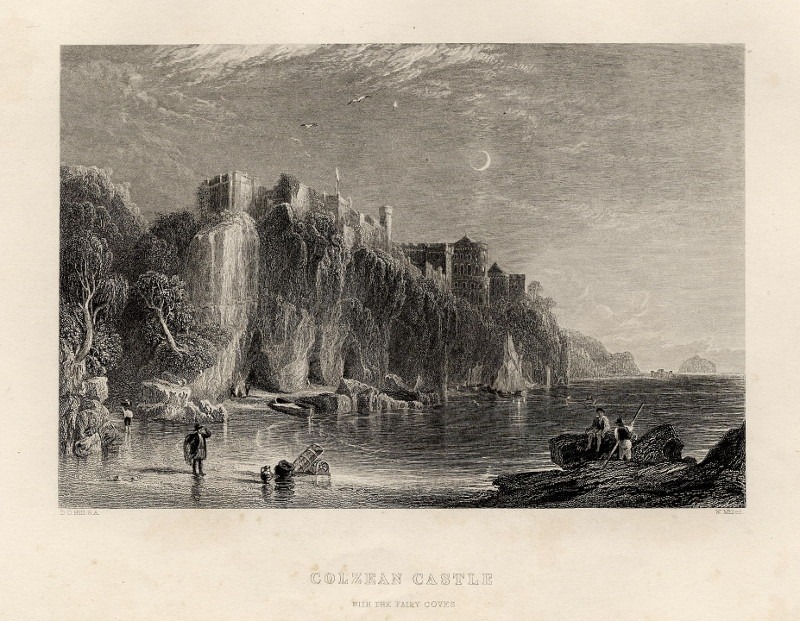 afbeelding van prent Colzean castle with the fairy coves van W. Miller, D.O. Hill S.A. (Ayrshire)