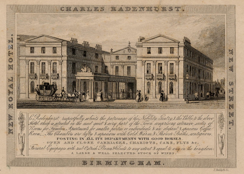 afbeelding van prent The Royal Hotel Charles Radenhurst, New Street Birmingham van T. Radcliffe (Birmingham)