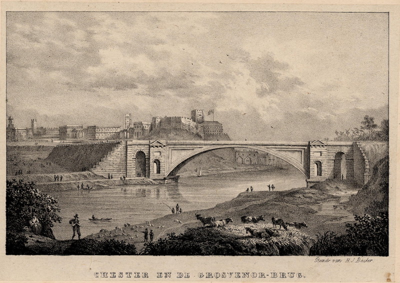 afbeelding van prent Chester en de Grosvenor-brug van H.J. Backer (Chester)