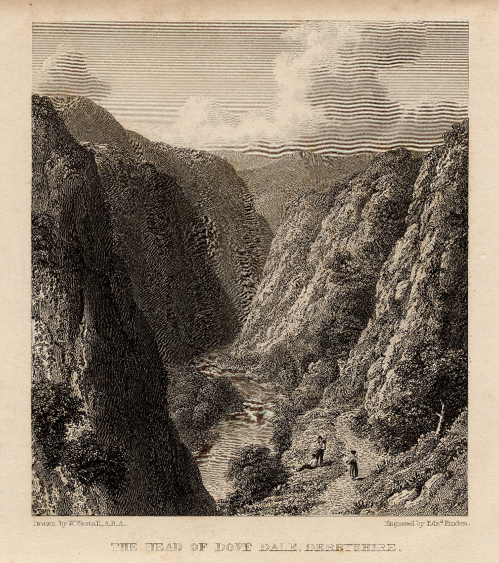 afbeelding van prent The head of Dove Dale, Derbyshire van E. Finden, W. Westall, A.R.A. (Dovedale)