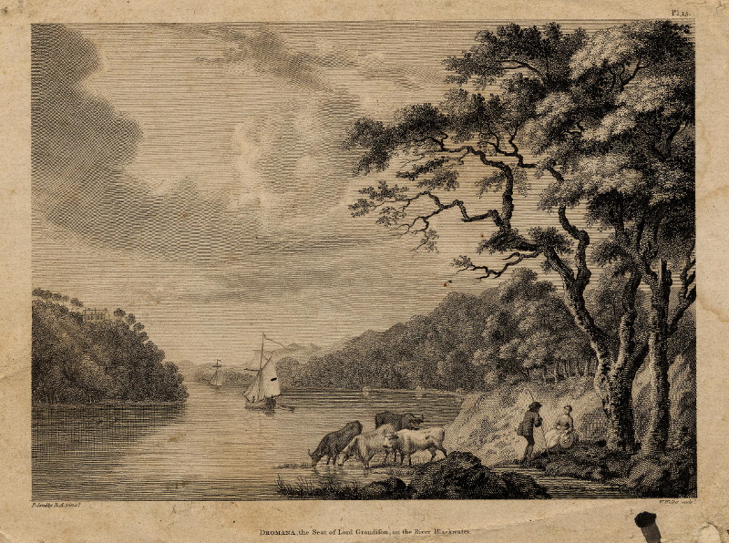afbeelding van prent Dromana, the Seat of Lord Grandison, on the River Blackwater van W. Walker, naar P. Sandby, R.A.