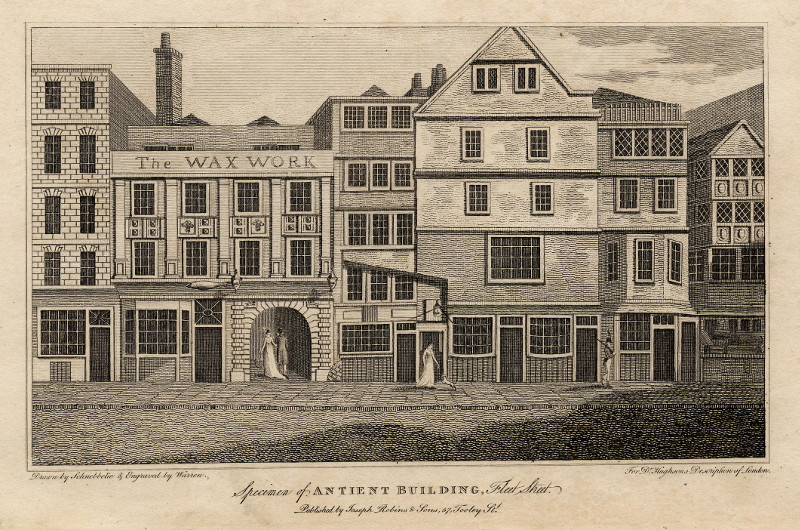 afbeelding van prent Specimen of Antient Building, Fleet Street. van A.W. Warren, R.B. Schnebbelie (Londen, London)